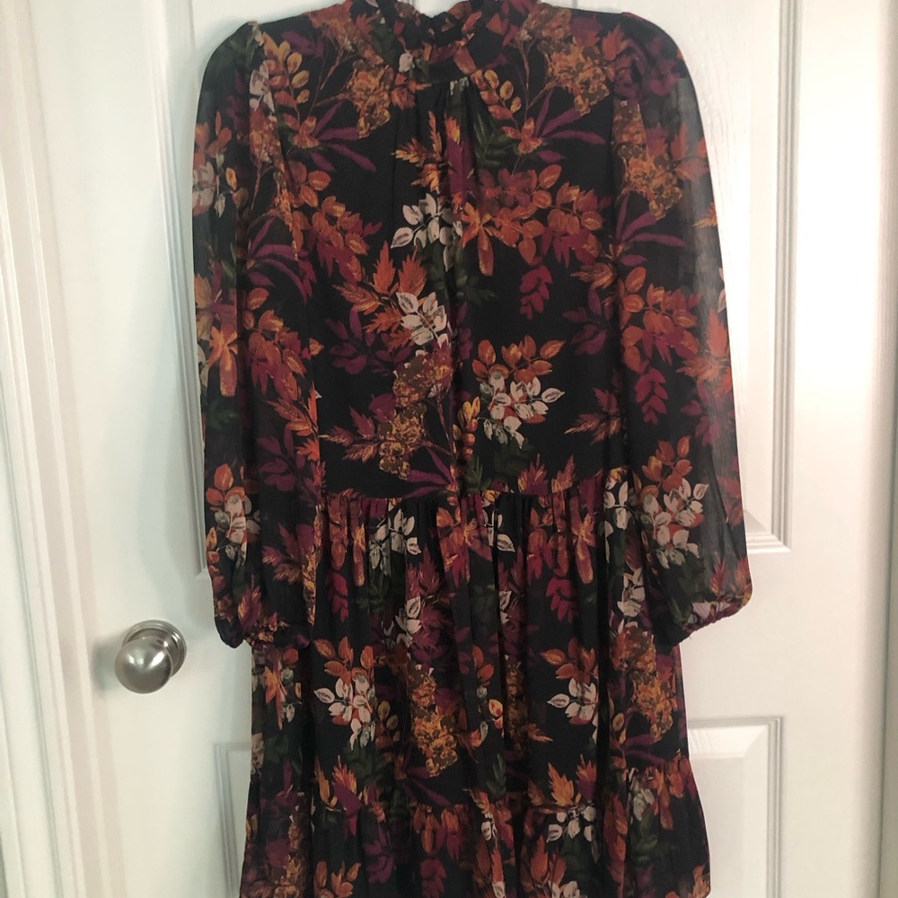 Maison Tara Black Long-Sleeve Tiered Dress with Autumn Floral